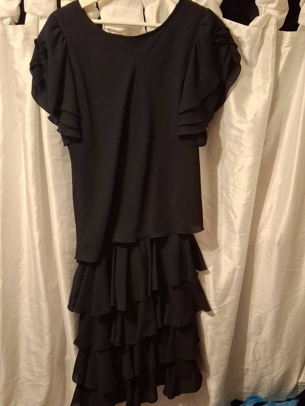 Black Tiered Ruffle Midi Dress with Flutter Sleeves